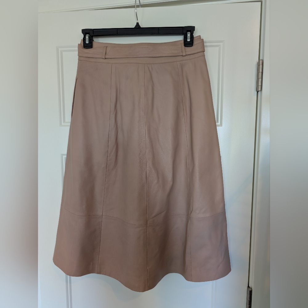 Halogen A-Line Skirt with Button Detail in Tan - Picture 2 of 4